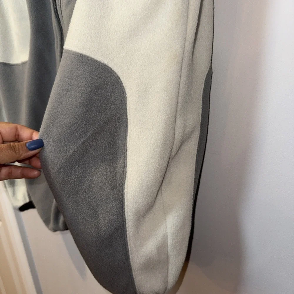 North Face Men Fleece Vest Large Lightweight Color Block Gray White 90's Zip‎